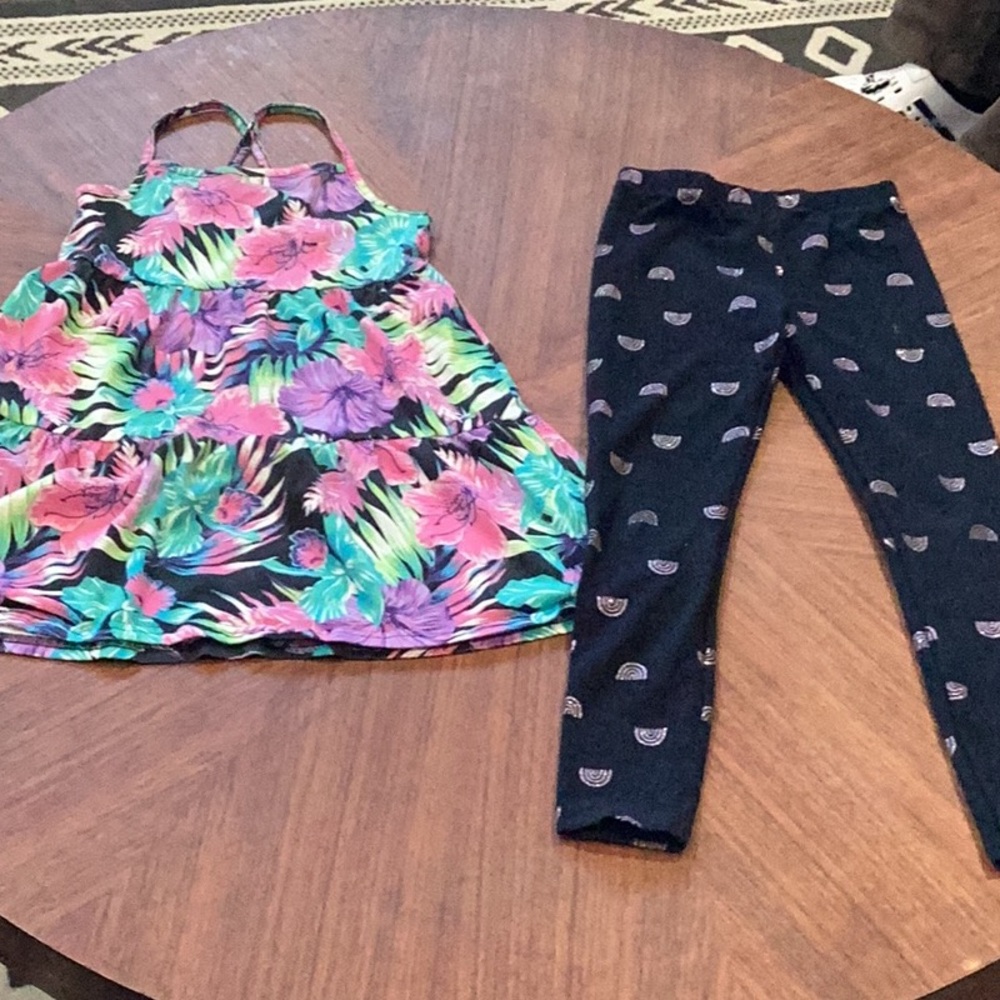 The Children's Place Pink and Green Casual Dress and BCBG Leggings Set